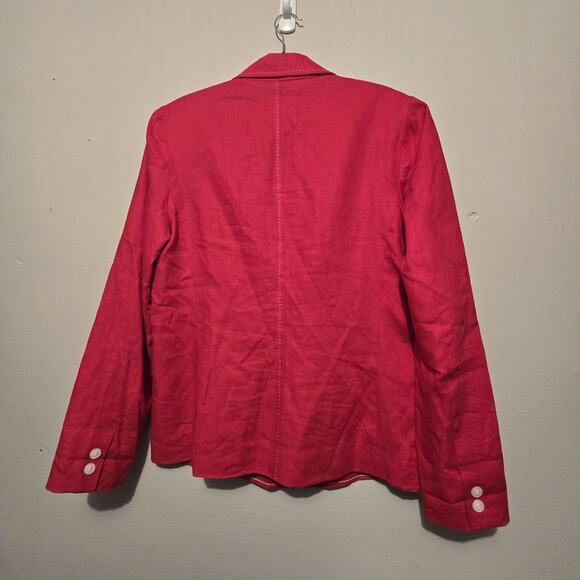 Vtg Tribeca Studio 100% Linen Blazer Jacket Women Sz 12 Red Preppy Beach Coasta - Picture 10 of 10